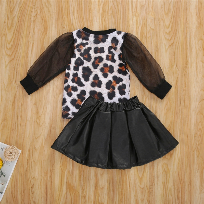 Fall toddler leopard print top T-shirt skirt girl Fall toddler leopard print top T-shirt skirt girl